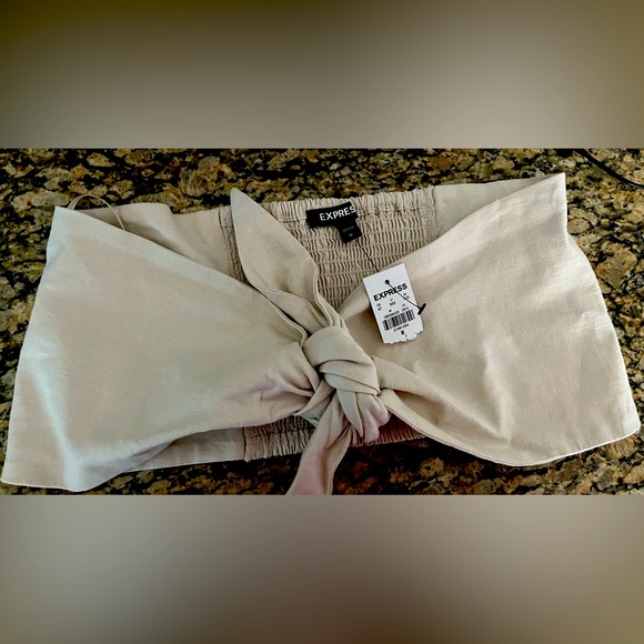 Express Tops - Express Khaki Bandeau Tie Top